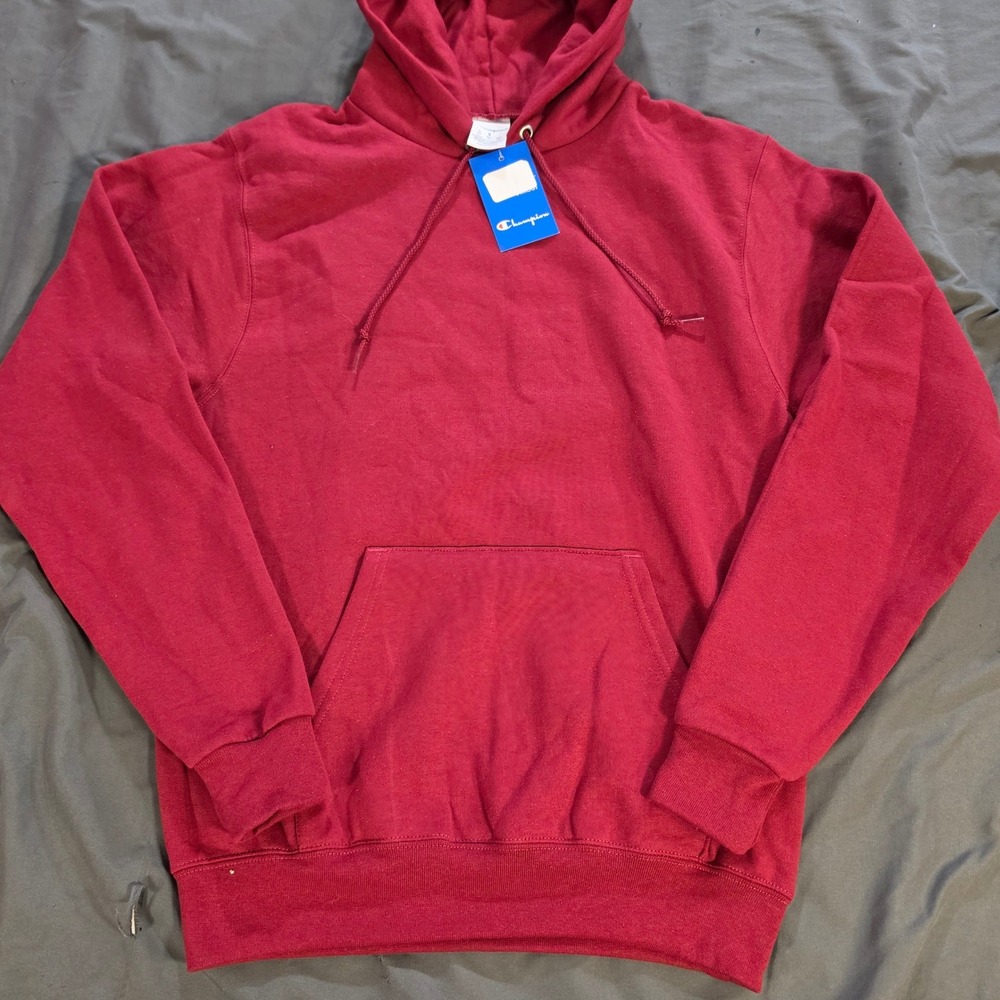 Champion Powerblend Red Hoodie Sweatshirt Small S Logo Pullover Fleece Pocket